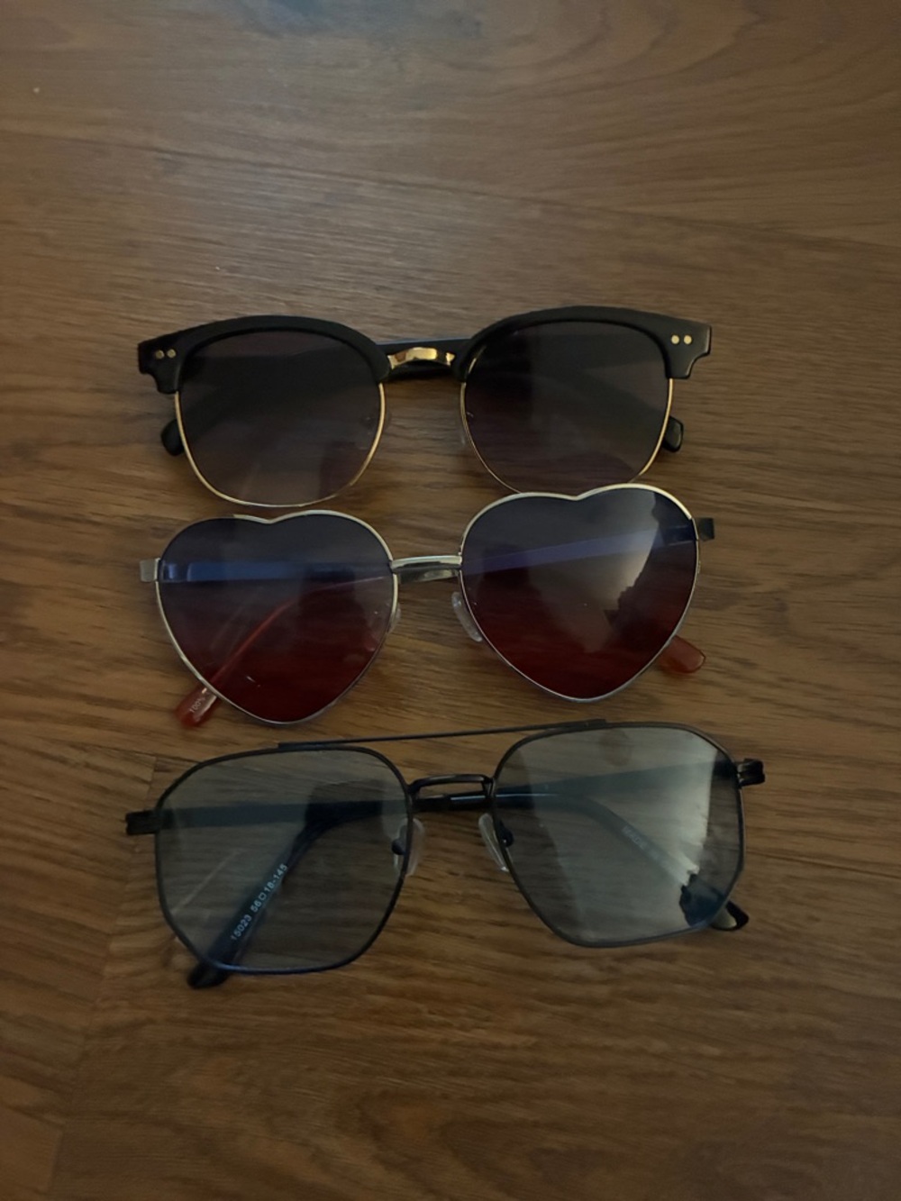 Three-Pair Sunglasses Set - Black, Red Heart, Black Frames